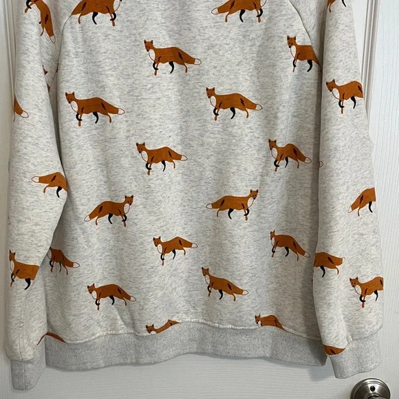 sm wardrobe Fox Print on Oatmeal Colored Cotton Blend Sweatshirt Women’s Large - Picture 10 of 14